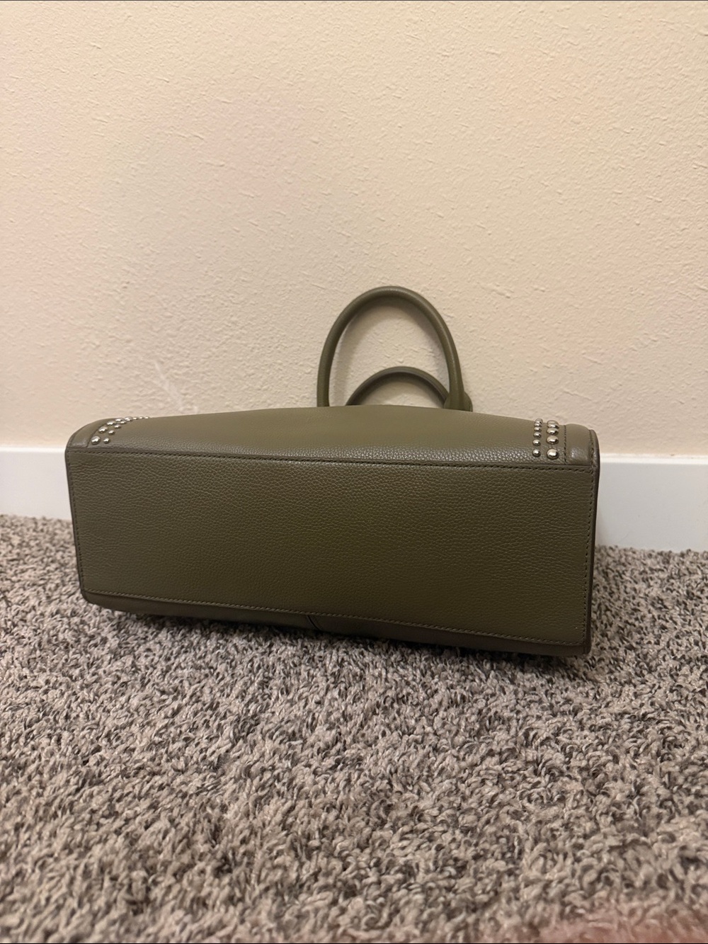 Brighton Studded Olive Green Leather Handbag with Crossbody Strap - Picture 4 of 16